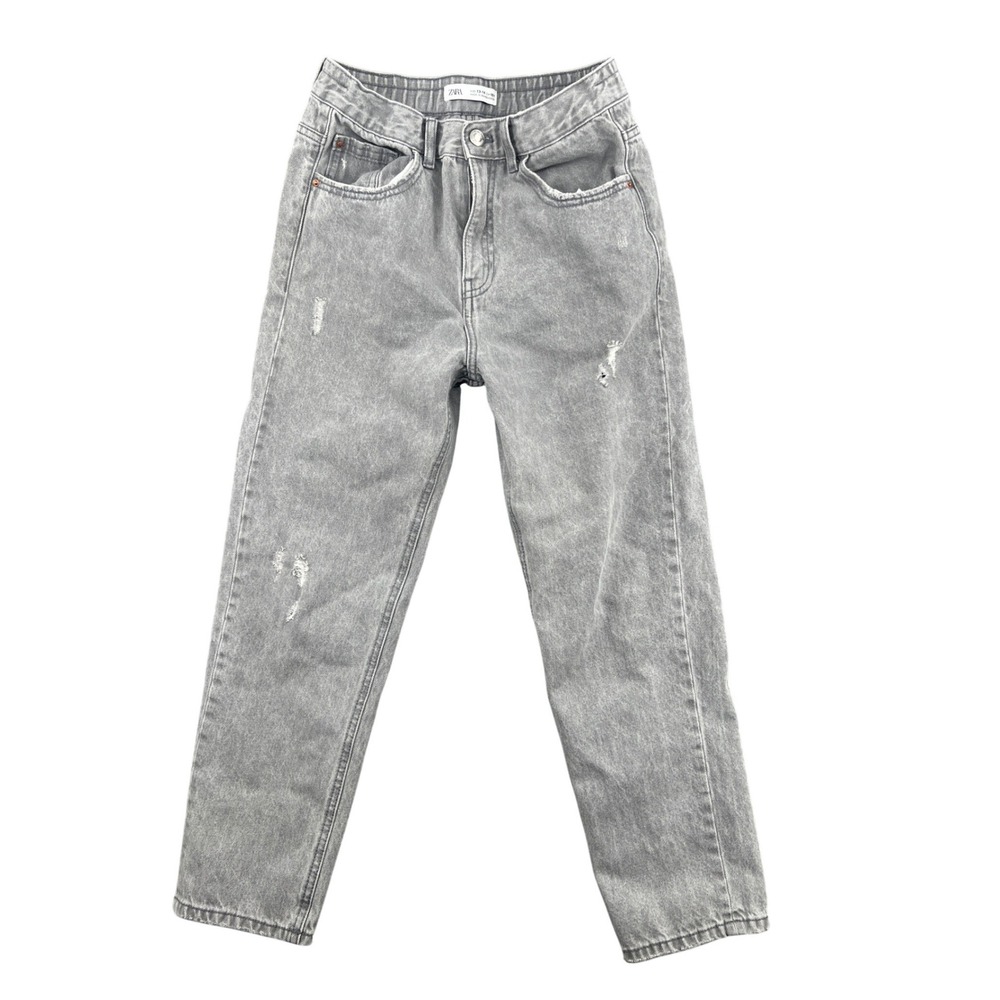 Zara Girls Gray The‎ Mom Fit Distressed High Waist Denim Jeans Size 13-14 164cm